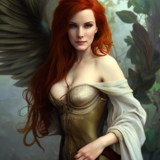 Alluring matte portrait of a beautiful Triss Merigold with wings, 8k, Highly Detailed, Intricate, Half Body, Realistic, Sharp Focus, Volumetric Lighting, Fantasy, Elegant by Stanley Artgerm Lau, Alphonse Mucha, WLOP