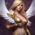 Alluring matte portrait of a beautiful Kayle from League of Legends with wings, 8k, Highly Detailed, Intricate, Half Body, Realistic, Sharp Focus, Volumetric Lighting, Fantasy, Elegant by Stanley Artgerm Lau, Alphonse Mucha, WLOP