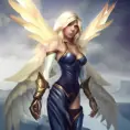 Alluring matte portrait of a beautiful Kayle from League of Legends with wings, 8k, Highly Detailed, Intricate, Half Body, Realistic, Sharp Focus, Volumetric Lighting, Fantasy by WLOP