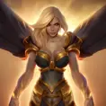 Alluring matte portrait of a beautiful Kayle from League of Legends with wings, 8k, Highly Detailed, Intricate, Half Body, Realistic, Sharp Focus, Volumetric Lighting, Fantasy by WLOP