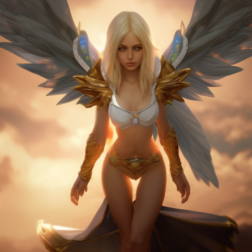 Alluring portrait of a beautiful winged Kayle from League of Legends, 8k, Highly Detailed, Half Body, Photo Realistic, Sharp Focus, Octane Render, Unreal Engine, Volumetric Lighting, Fantasy by Stanley Artgerm Lau, Alphonse Mucha, WLOP
