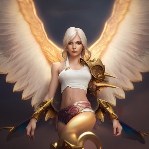 Alluring portrait of a beautiful winged Kayle from League of Legends, 8k, Highly Detailed, Half Body, Photo Realistic, Sharp Focus, Octane Render, Unreal Engine, Volumetric Lighting, Fantasy by Stanley Artgerm Lau, Alphonse Mucha, WLOP
