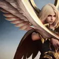Alluring portrait of a beautiful winged Kayle from League of Legends, 8k, Highly Detailed, Half Body, Photo Realistic, Sharp Focus, Octane Render, Unreal Engine, Volumetric Lighting, Fantasy