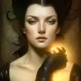 Alluring matte portrait of a beautiful Cassiopeia wearing black leather, 8k, Highly Detailed, Intricate, Half Body, Realistic, Sharp Focus, Volumetric Lighting, Fantasy, Elegant by Stanley Artgerm Lau, Alphonse Mucha, WLOP