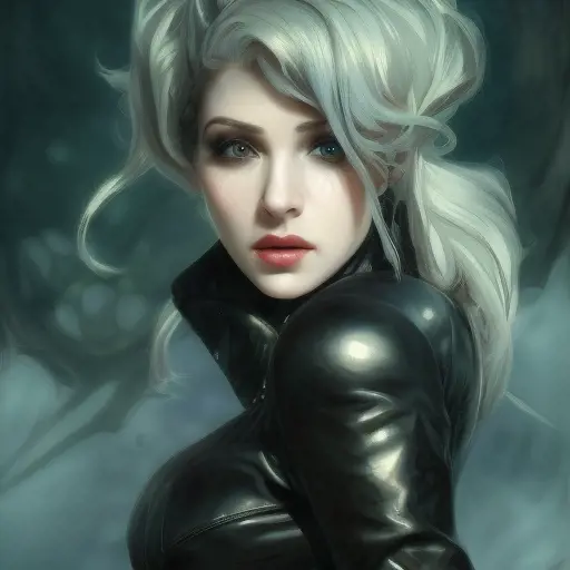Alluring matte portrait of a beautiful Annie from League of Legeneds wearing black leather, 8k, Highly Detailed, Intricate, Half Body, Realistic, Sharp Focus, Volumetric Lighting, Fantasy, Elegant by Stanley Artgerm Lau, Alphonse Mucha, WLOP