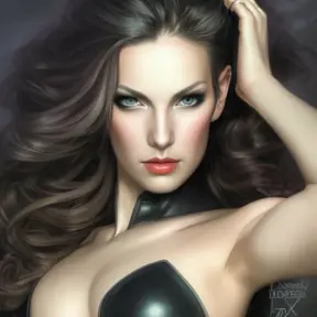 Alluring matte portrait of a beautiful Diana from League of Legeneds wearing black leather, 8k, Highly Detailed, Intricate, Half Body, Realistic, Sharp Focus, Volumetric Lighting, Fantasy, Elegant by Stanley Artgerm Lau, Alphonse Mucha, WLOP