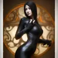 Alluring matte portrait of a beautiful Karma from League of Legeneds wearing black leather, 8k, Highly Detailed, Intricate, Half Body, Realistic, Sharp Focus, Volumetric Lighting, Fantasy, Elegant by Stanley Artgerm Lau, Alphonse Mucha, WLOP