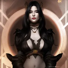 Alluring matte portrait of a beautiful Karma from League of Legeneds wearing black leather, 8k, Highly Detailed, Intricate, Half Body, Realistic, Sharp Focus, Volumetric Lighting, Fantasy, Elegant by Stanley Artgerm Lau, Alphonse Mucha, WLOP