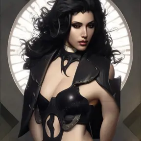 Alluring matte portrait of a beautiful Leona from League of Legeneds wearing black leather, 8k, Highly Detailed, Intricate, Half Body, Realistic, Sharp Focus, Volumetric Lighting, Fantasy, Elegant by Stanley Artgerm Lau, Alphonse Mucha, WLOP
