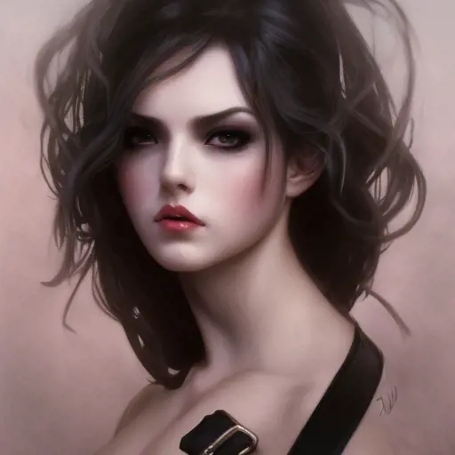 Alluring matte portrait of a beautiful Lillia from League of Legeneds wearing black leather, 8k, Highly Detailed, Intricate, Half Body, Realistic, Sharp Focus, Volumetric Lighting, Fantasy, Elegant by Stanley Artgerm Lau, Alphonse Mucha, WLOP