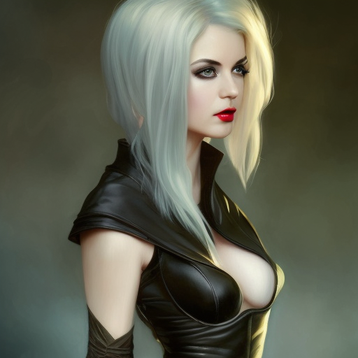 Alluring matte portrait of a beautiful Quinn from League of Legeneds wearing black leather, 8k, Highly Detailed, Intricate, Half Body, Realistic, Sharp Focus, Volumetric Lighting, Fantasy, Elegant by Stanley Artgerm Lau, Alphonse Mucha, WLOP