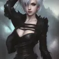 Alluring matte portrait of a beautiful Riven from League of Legeneds wearing black leather, 8k, Highly Detailed, Intricate, Half Body, Realistic, Sharp Focus, Volumetric Lighting, Fantasy, Elegant by Stanley Artgerm Lau, Alphonse Mucha, WLOP