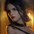 Alluring matte portrait of a beautiful Sona from League of Legeneds wearing black leather, 8k, Highly Detailed, Intricate, Half Body, Realistic, Sharp Focus, Volumetric Lighting, Fantasy, Elegant by Stanley Artgerm Lau, Alphonse Mucha, WLOP