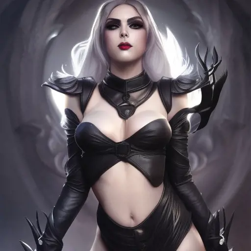 Alluring matte portrait of a beautiful Syndra from League of Legeneds wearing black leather, 8k, Highly Detailed, Intricate, Half Body, Realistic, Sharp Focus, Volumetric Lighting, Fantasy, Elegant by Stanley Artgerm Lau, Alphonse Mucha, WLOP