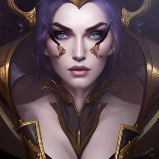 Alluring matte portrait of a beautiful Syndra from League of Legeneds wearing black leather, 8k, Highly Detailed, Intricate, Half Body, Realistic, Sharp Focus, Volumetric Lighting, Fantasy, Elegant by Stanley Artgerm Lau, Alphonse Mucha, WLOP