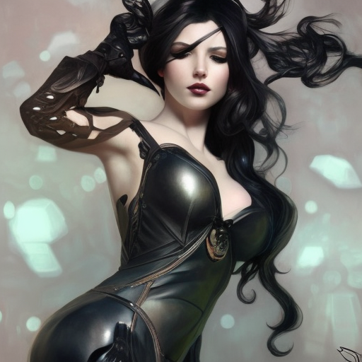 Alluring matte portrait of a beautiful Vex from League of Legeneds wearing black leather, 8k, Highly Detailed, Intricate, Half Body, Realistic, Sharp Focus, Volumetric Lighting, Fantasy, Elegant by Stanley Artgerm Lau, Alphonse Mucha, WLOP