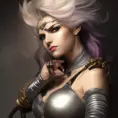 Alluring matte portrait of a beautiful Vi from League of Legeneds wearing black leather, 8k, Highly Detailed, Intricate, Half Body, Realistic, Sharp Focus, Volumetric Lighting, Fantasy, Elegant by Stanley Artgerm Lau, Alphonse Mucha, WLOP
