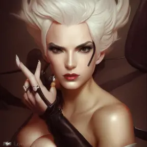 Alluring matte portrait of a beautiful Vi from League of Legeneds wearing black leather, 8k, Highly Detailed, Intricate, Half Body, Realistic, Sharp Focus, Volumetric Lighting, Fantasy, Elegant by Stanley Artgerm Lau, Alphonse Mucha, WLOP
