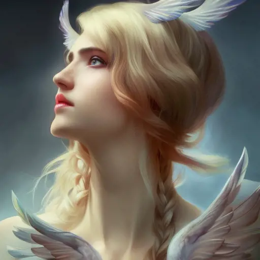 Alluring matte portrait of a beautiful Sona with wings, 8k, Highly Detailed, Intricate, Half Body, Realistic, Sharp Focus, Volumetric Lighting, Fantasy, Elegant by Stanley Artgerm Lau, Alphonse Mucha, WLOP