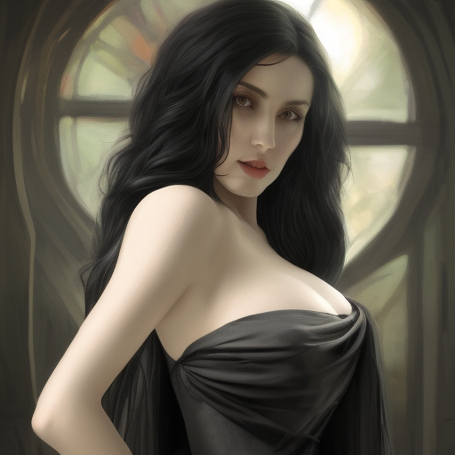 Alluring matte portrait of a beautiful veiled Yennefer in black with long straight hair, 8k, Highly Detailed, Intricate, Half Body, Realistic, Sharp Focus, Volumetric Lighting, Fantasy, Elegant by Stanley Artgerm Lau, Alphonse Mucha, WLOP