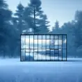 Beautiful futuristic architectural bright lit glass house in the forest on a giant frozen lake, 8k, Award-Winning, Highly Detailed, Beautiful, Epic, Octane Render, Unreal Engine, Radiant, Volumetric Lighting by Greg Rutkowski