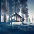 Beautiful futuristic architectural bright glass house in the forest on a giant frozen lake, 8k, Award-Winning, Highly Detailed, Beautiful, Epic, Octane Render, Unreal Engine, Radiant, Volumetric Lighting by Greg Rutkowski