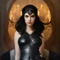 Alluring matte portrait of the beautiful Athena in light black leather, 8k, Highly Detailed, Intricate, Realistic, Sharp Focus, Volumetric Lighting, Fantasy, Elegant by Stanley Artgerm Lau, Alphonse Mucha, WLOP