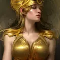 Beautiful matte portrait of Athena in gold, 8k, Highly Detailed, Intricate, Alluring, Half Body, Realistic, Sharp Focus, Volumetric Lighting, Fantasy, Elegant by Stanley Artgerm Lau, Alphonse Mucha, WLOP