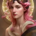 Beautiful matte portrait of Athena in pink, 8k, Highly Detailed, Intricate, Alluring, Half Body, Realistic, Sharp Focus, Volumetric Lighting, Fantasy, Elegant by Stanley Artgerm Lau, Alphonse Mucha, WLOP