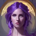 Beautiful matte portrait of Kassandra in purple, 8k, Highly Detailed, Intricate, Alluring, Half Body, Realistic, Sharp Focus, Volumetric Lighting, Fantasy, Elegant by Stanley Artgerm Lau, Alphonse Mucha, WLOP