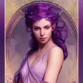 Beautiful matte portrait of Kassandra in purple, 8k, Highly Detailed, Intricate, Alluring, Half Body, Realistic, Sharp Focus, Volumetric Lighting, Fantasy, Elegant by Stanley Artgerm Lau, Alphonse Mucha, WLOP