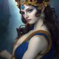 Alluring matte portrait of the beautiful goddess Hera in dark blue, 8k, Highly Detailed, Intricate, Realistic, Sharp Focus, Volumetric Lighting, Fantasy, Elegant by Stanley Artgerm Lau, Alphonse Mucha, WLOP