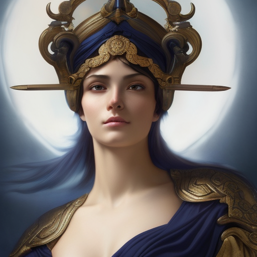 Alluring matte portrait of the beautiful goddess Athena in dark blue, 8k, Highly Detailed, Intricate, Realistic, Sharp Focus, Volumetric Lighting, Fantasy, Elegant by Stanley Artgerm Lau, Alphonse Mucha, WLOP