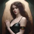 Alluring matte portrait of the beautiful Aphrodite in black leather, 8k, Highly Detailed, Intricate, Realistic, Sharp Focus, Volumetric Lighting, Fantasy, Elegant by Stanley Artgerm Lau, Alphonse Mucha, WLOP