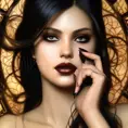 Alluring matte portrait of the beautiful goddess Selena in black leather, 8k, Highly Detailed, Intricate, Realistic, Sharp Focus, Volumetric Lighting, Fantasy, Elegant by Stanley Artgerm Lau, Alphonse Mucha, WLOP
