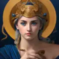 Alluring matte portrait of the beautiful goddess Athena in dark blue in the style of Stefan Kostic, 8k, Highly Detailed, Intricate, Realistic, Sharp Focus, Volumetric Lighting, Fantasy, Elegant by Stanley Artgerm Lau, Alphonse Mucha, WLOP