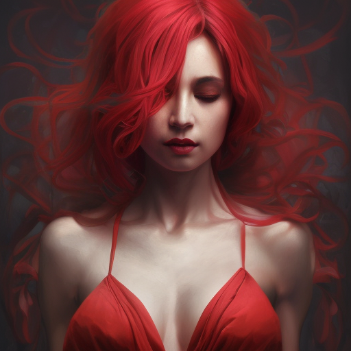 Alluring matte portrait of the beautiful goddess of death Ker in red in the style of Stefan Kostic, 8k, Highly Detailed, Intricate, Realistic, Sharp Focus, Volumetric Lighting, Fantasy, Elegant by Stanley Artgerm Lau, Alphonse Mucha, WLOP