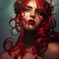 Alluring matte portrait of the beautiful goddess of death Ker in dark red in the style of Stefan Kostic, 8k, Highly Detailed, Intricate, Realistic, Sharp Focus, Volumetric Lighting, Fantasy, Elegant by Stanley Artgerm Lau, Alphonse Mucha, WLOP