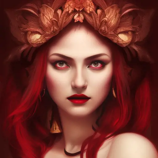 Alluring matte portrait of the beautiful goddess of death Ker in dark red in the style of Stefan Kostic, 8k, Highly Detailed, Intricate, Realistic, Sharp Focus, Volumetric Lighting, Fantasy, Elegant by Stanley Artgerm Lau, Alphonse Mucha, WLOP