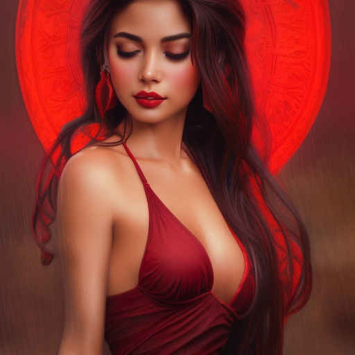 Alluring matte portrait of the beautiful goddess Selena in dark red in the style of Stefan Kostic, 8k, Highly Detailed, Intricate, Realistic, Sharp Focus, Volumetric Lighting, Fantasy, Elegant by Stanley Artgerm Lau, Alphonse Mucha, WLOP