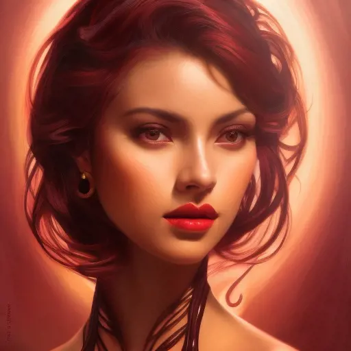 Alluring matte portrait of the beautiful goddess Selena in dark red in the style of Stefan Kostic, 8k, Highly Detailed, Intricate, Realistic, Sharp Focus, Volumetric Lighting, Fantasy, Elegant by Stanley Artgerm Lau, Alphonse Mucha, WLOP
