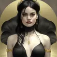 Alluring matte portrait of the beautiful goddess Selena in black in the style of Stefan Kostic, 8k, Highly Detailed, Intricate, Realistic, Sharp Focus, Volumetric Lighting, Fantasy, Elegant by Stanley Artgerm Lau, Alphonse Mucha, WLOP