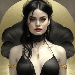 Alluring matte portrait of the beautiful goddess Selena in black in the style of Stefan Kostic, 8k, Highly Detailed, Intricate, Realistic, Sharp Focus, Volumetric Lighting, Fantasy, Elegant by Stanley Artgerm Lau, Alphonse Mucha, WLOP