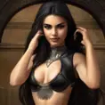 Alluring matte portrait of the beautiful goddess Selena in black leather in the style of Stefan Kostic, 8k, Highly Detailed, Intricate, Realistic, Sharp Focus, Volumetric Lighting, Fantasy, Elegant by Stanley Artgerm Lau, Alphonse Mucha, WLOP