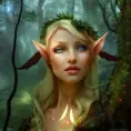 Closeup of a beautiful elf in a magical forest, 4k, Highly Detailed, Masterpiece, Pretty Face, Digital Illustration, Cinematic Lighting, Realistic, Sharp Focus, Centered, Beautifully Lit, Bioluminescent by Stanley Artgerm Lau, Greg Rutkowski, Stefan Kostic