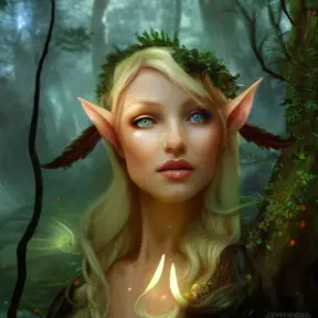 Closeup of a beautiful elf in a magical forest, 4k, Highly Detailed, Masterpiece, Pretty Face, Digital Illustration, Cinematic Lighting, Realistic, Sharp Focus, Centered, Beautifully Lit, Bioluminescent by Stanley Artgerm Lau, Greg Rutkowski, Stefan Kostic