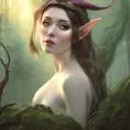 Alluring matte portrait of a beautiful elf in a magical forest, 4k, Highly Detailed, Masterpiece, Pretty Face, Digital Illustration, Cinematic Lighting, Realistic, Sharp Focus, Centered, Beautifully Lit, Bioluminescent by Stanley Artgerm Lau, Greg Rutkowski, Stefan Kostic