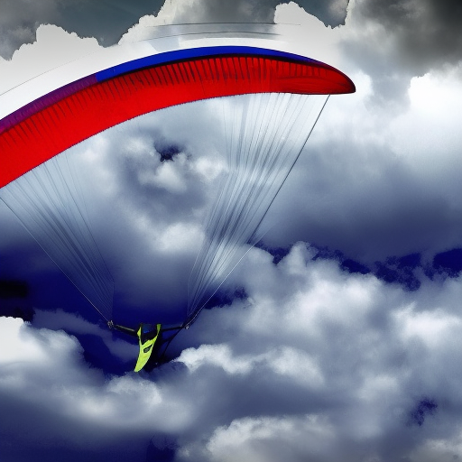 Man on a france flag coloured hang glider in a cloudy sky, Gorgeous by Josh Adamski