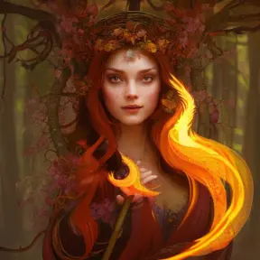 Closeup of a beautiful fire mage in a magical forest, 4k, Highly Detailed, Masterpiece, Pretty Face, Digital Illustration, Cinematic Lighting, Realistic, Sharp Focus, Centered, Beautifully Lit, Bioluminescent by Stanley Artgerm Lau, Alphonse Mucha, Greg Rutkowski, Stefan Kostic