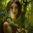 Closeup of a beautiful druid in a magical forest, 4k, Highly Detailed, Masterpiece, Pretty Face, Digital Illustration, Cinematic Lighting, Realistic, Sharp Focus, Centered, Beautifully Lit, Bioluminescent by Stanley Artgerm Lau, Alphonse Mucha, Greg Rutkowski, Stefan Kostic